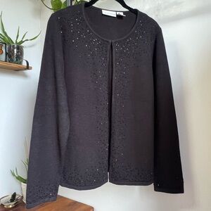 Croft and Barrrow Black Beaded Accent Long Sleeve Cardigan Petite Large